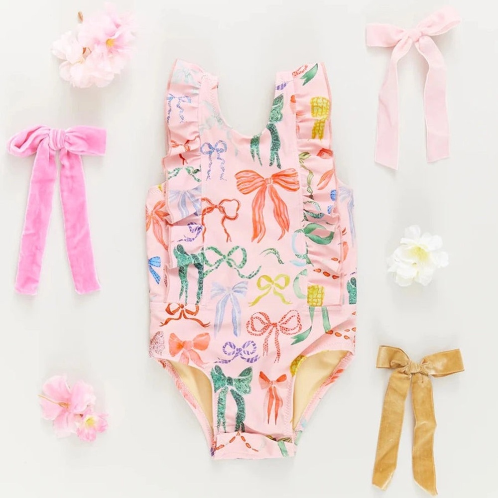 Pink Chicken Katniss Watercolor Colorful Bow Swimsuit
